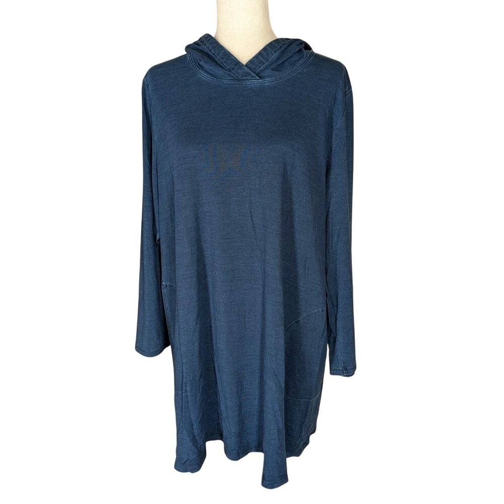 J Jill Pure Jill Indigo Long Sleeve Hoodie Dress Size XL Petite Pockets